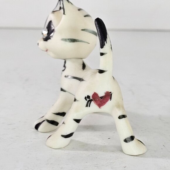 Striped Ceramic Cat Bobble Head Nodder Figurine Rhinestone Eyes Signed Numbered - Picture 6 of 9
